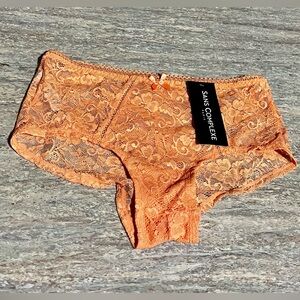 NWT Sans Complexe Paris Women's Orange Melon Lace Panty